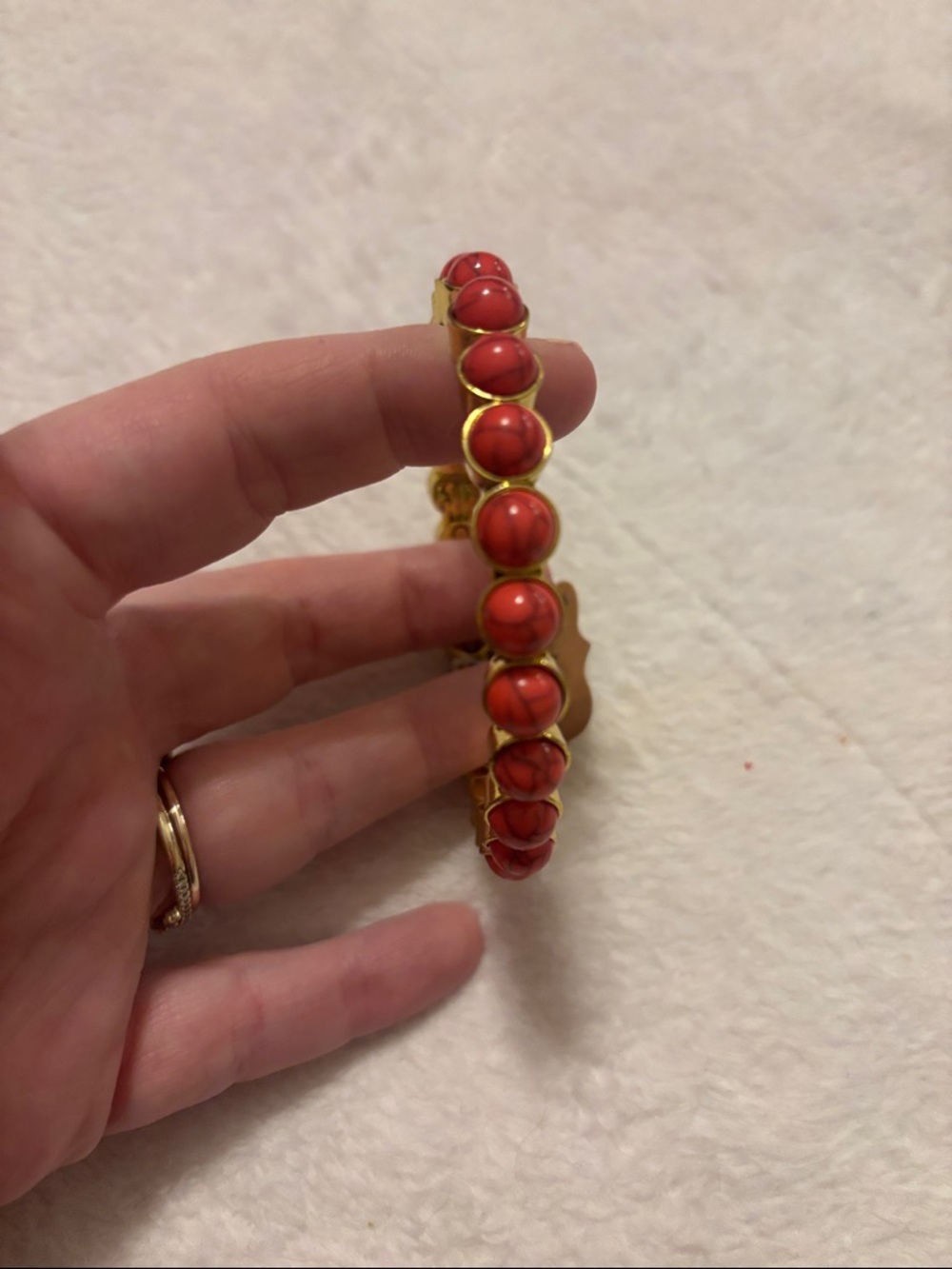 Plunder Gold and Pink Bead Stretch Bracelet - Picture 2 of 3